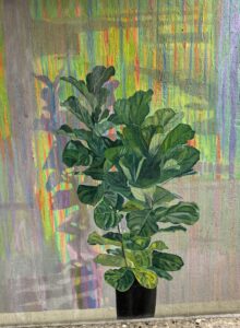 Lebendige Zimmerpflanze gemalt an der Wand